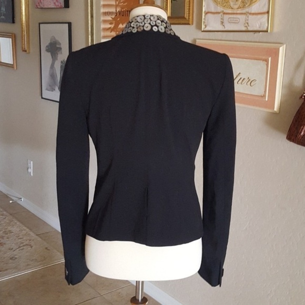 Cache" Vintage Black  Mother of Pearl Button Embellished Lapel Tailored Blazer - Picture 5 of 8